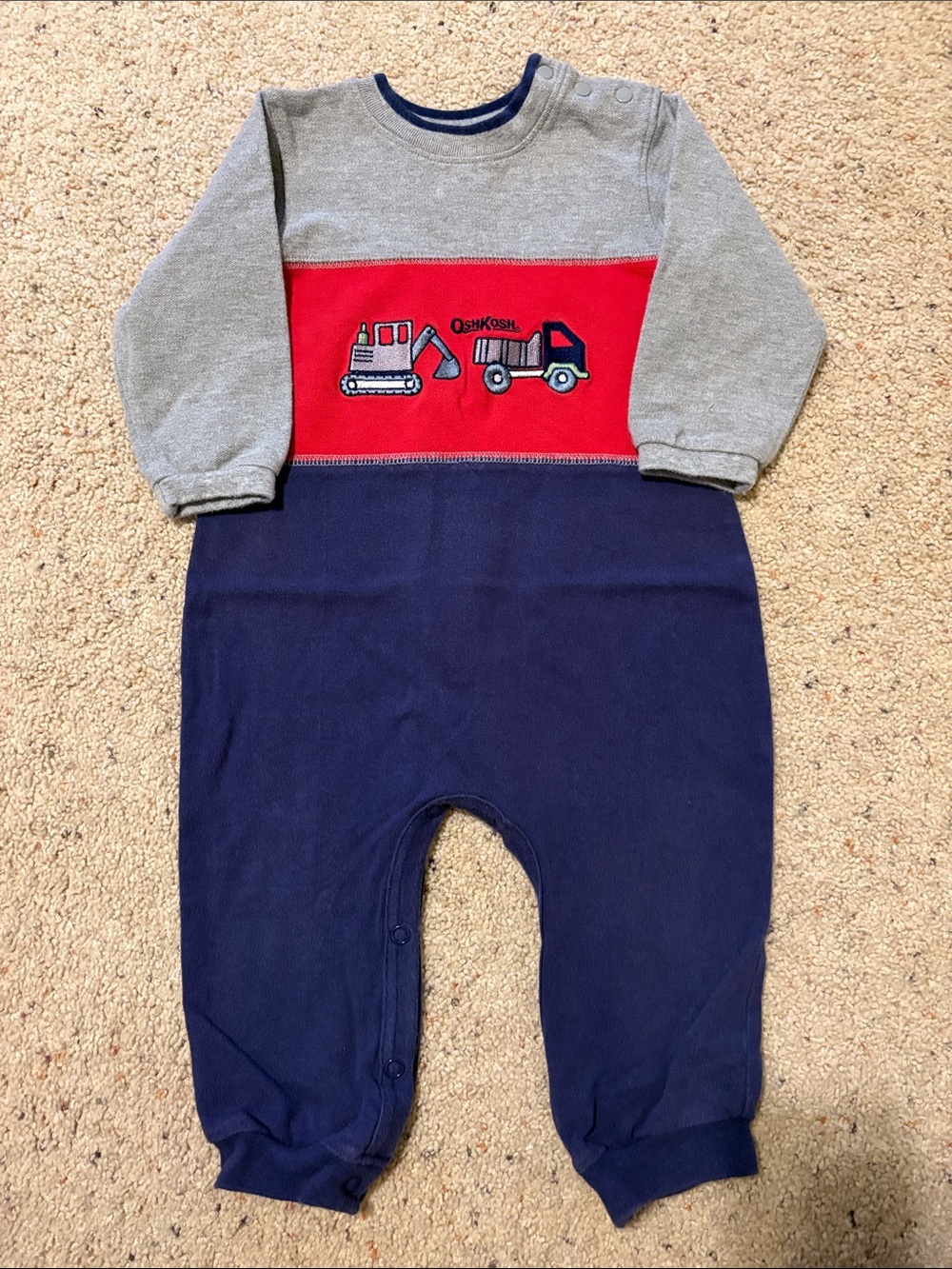 OshKosh B'gosh Gray, Red & Navy Construction Romper